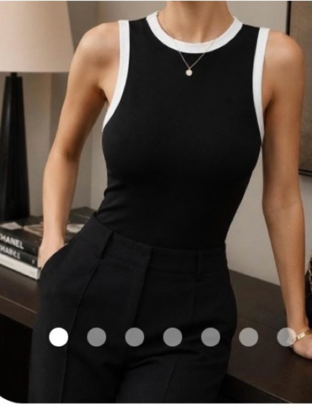 Commense Black Tank Top with White Trim